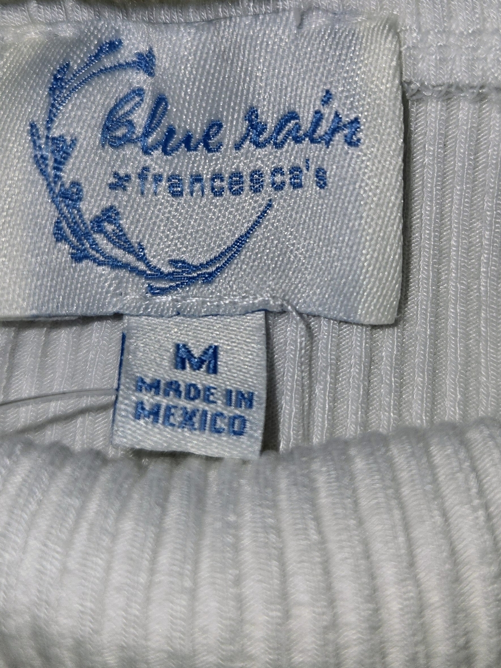 NWT Francesca's Blue Rain White Ribbed Bodysuit w/ Ruffle Strap Detail - Size M - Picture 3 of 6